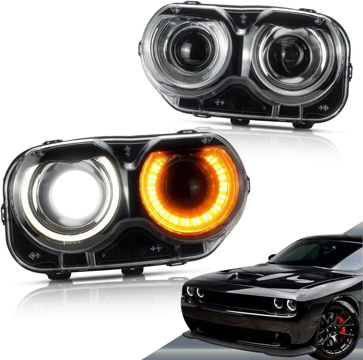 Dodge Challenger 2015-2019 w/Dual Beam Lens Projector w/White DRL D2S/ D2H Bulbs (Not Includ)