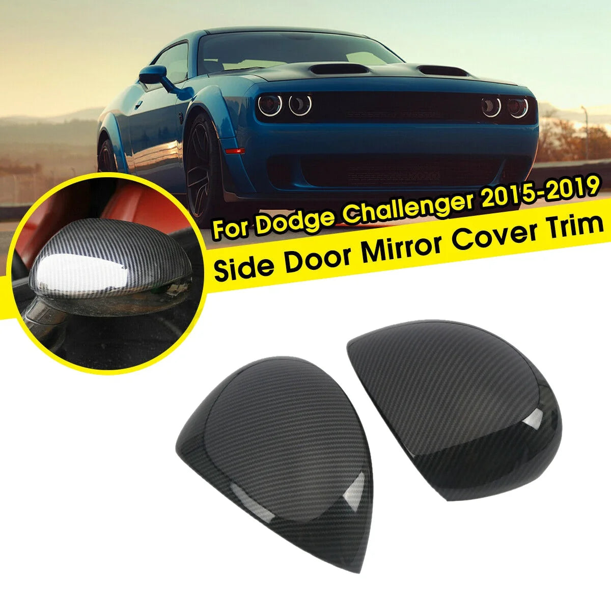 2015 - 2019 Dodge Challenger Carbon Fiber Black Side Door Mirror Cover