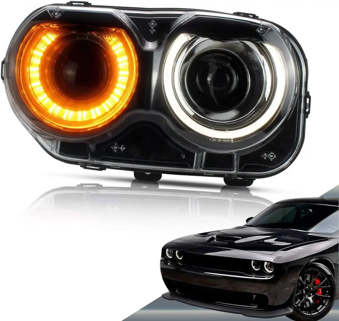 Dodge Challenger 2015-2019 w/Dual Beam Lens Projector w/White DRL D2S/ D2H Bulbs (Not Includ)