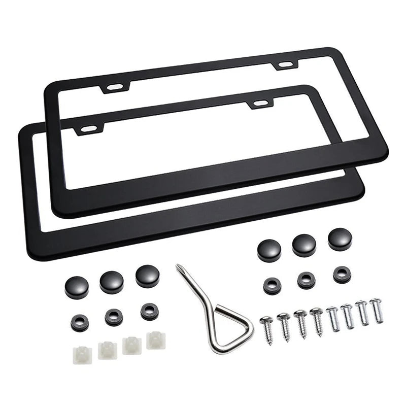 Matte Aluminum License Plate Frame With Chrome Screw Caps