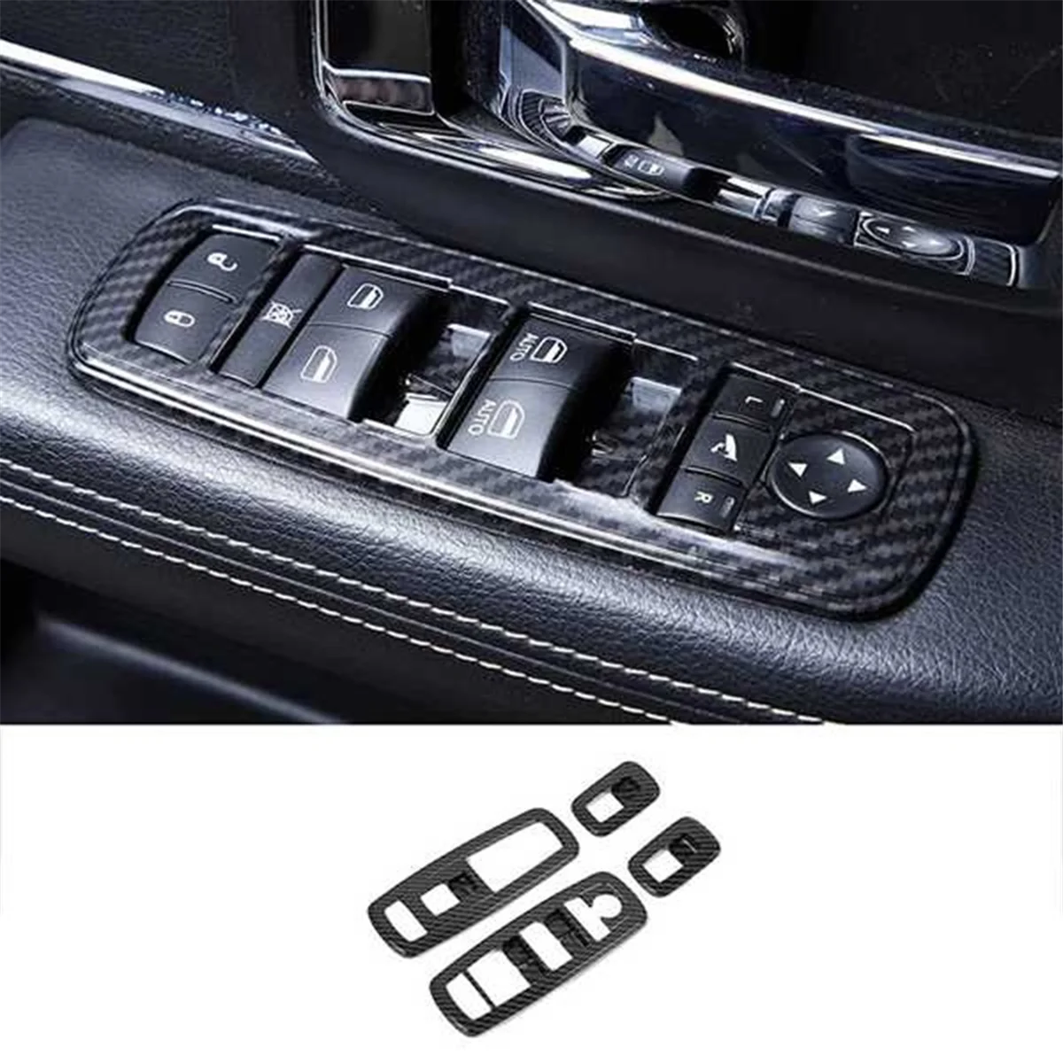 Dodge Charger 2011-2021 4Pcs Black Carbon Fiber Car Inner Window Lift Trim Switch Panel Cover